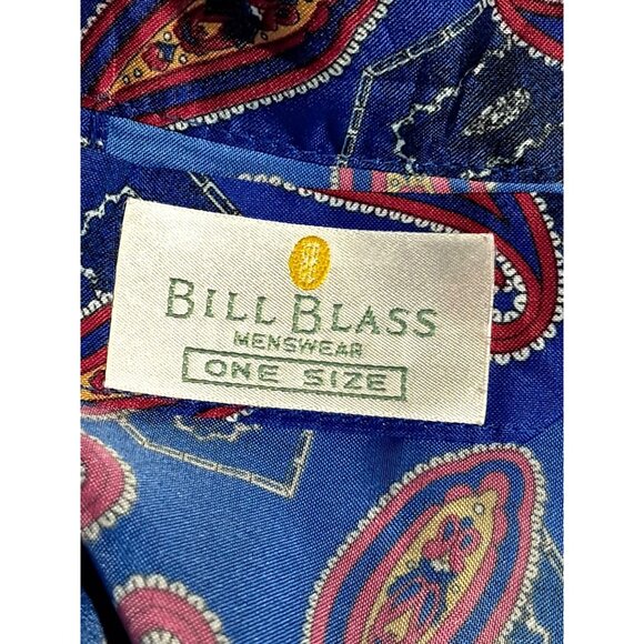 Vintage 70s Bill Blass Royal Blue Paisley Smoking Jacket Robe One Size Made in U - Picture 3 of 7